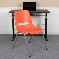Flash Furniture RUT-EO1-OR-GG HERCULES Series 880 lb. Capacity Orange Ergonomic Shell Stack Chair with Gray Frame